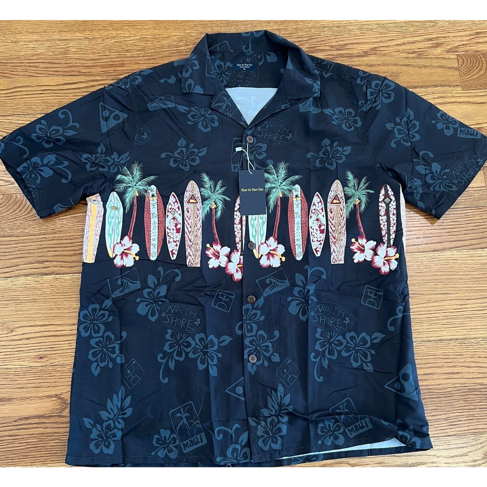 NWT Year In Year‎ Out Mens Hawaiian Button Down Shirt Surfer Boards Size XL